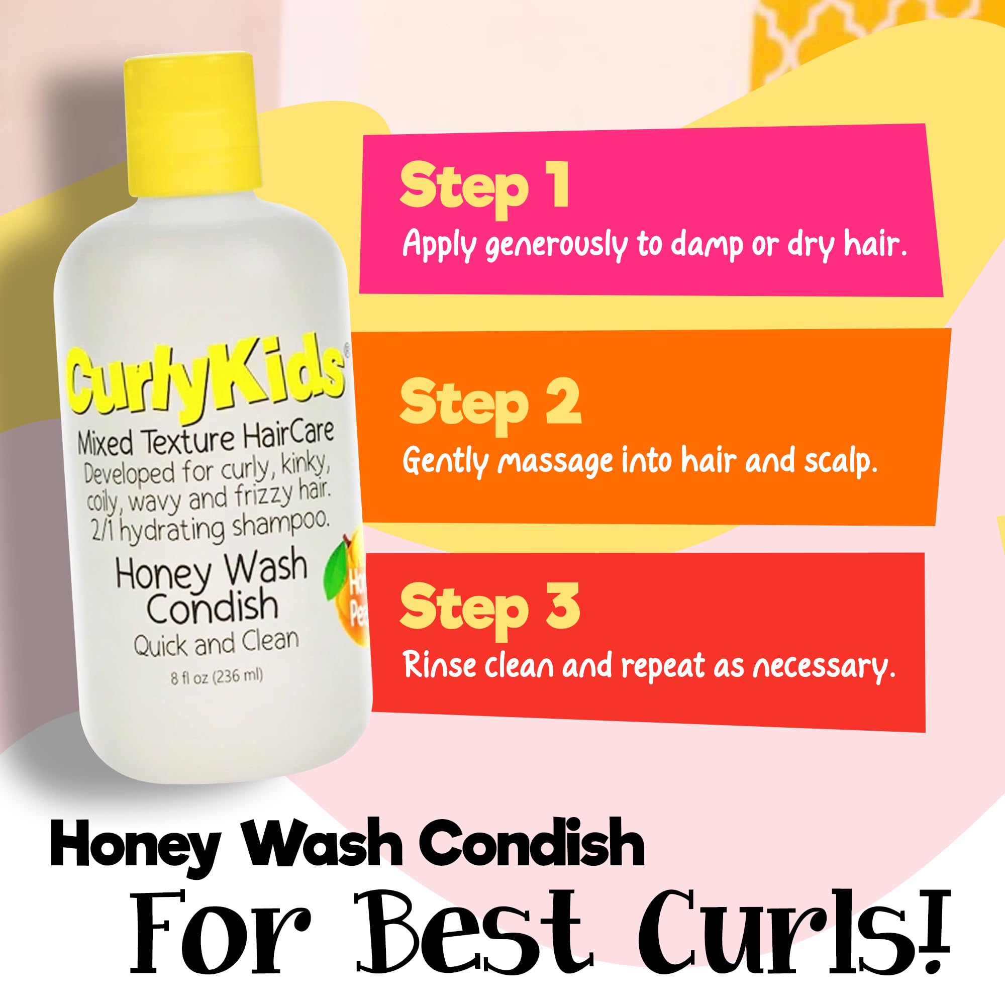 CurlyKids Honey Wash Condish: 2-in-1 Hydrating Shampoo & Conditioner for Kids