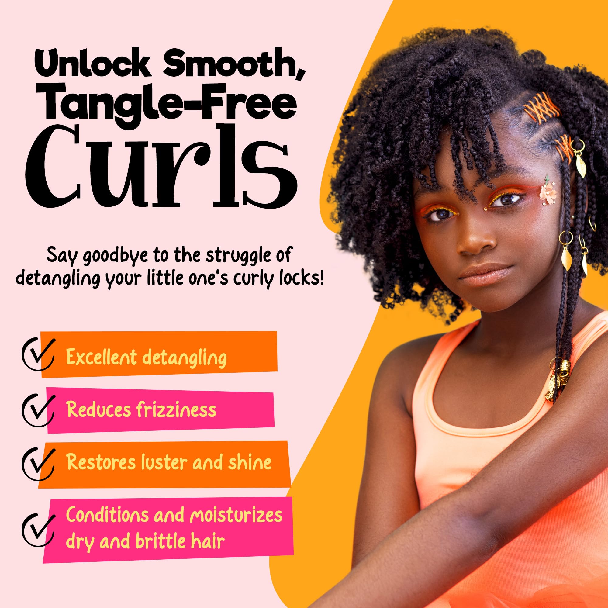 CurlyKids Textured Hair Care Set — Detangler Spray, Shampoo, Conditioner & Leave-In Creme (Sulfate & Paraben-Free)