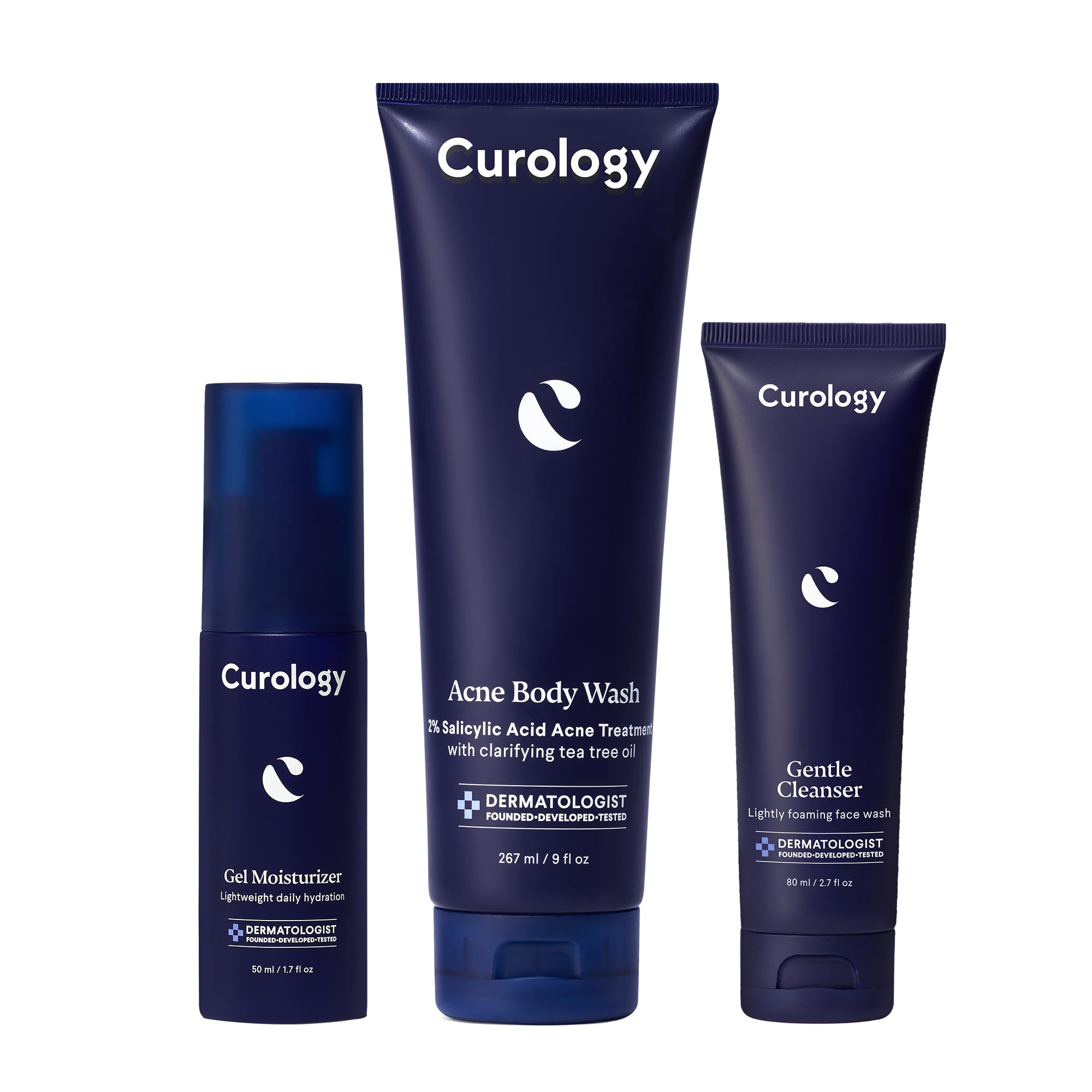 Curology Everyday Skincare Bundle: Gentle Cleanser, Acne Body Wash, Hyaluronic Gel Moisturizer