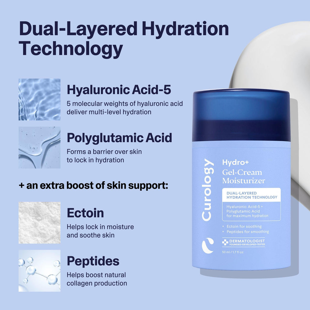Curology Hydro+ Essentials Bundle: Foaming Cleanser, Cream Moisturizer & Eye Gel