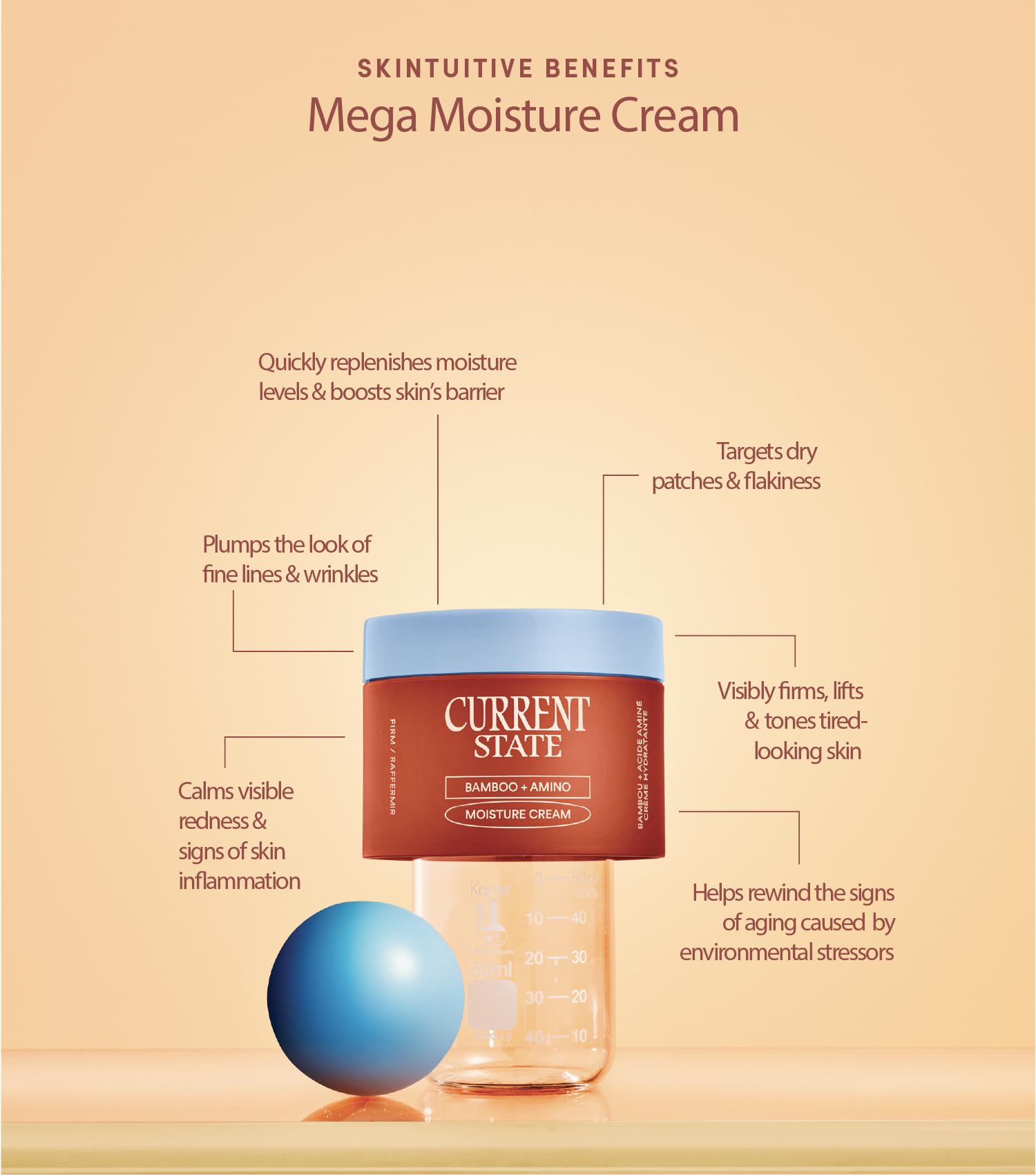 CURRENT STATE Bamboo + Amino Mega Moisturizer – Deep Nourishing Barrier Cream for Dry Skin, 1.7 oz