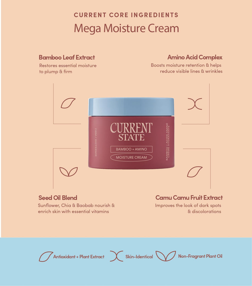 CURRENT STATE Bamboo + Amino Mega Moisturizer – Deep Nourishing Barrier Cream for Dry Skin, 1.7 oz