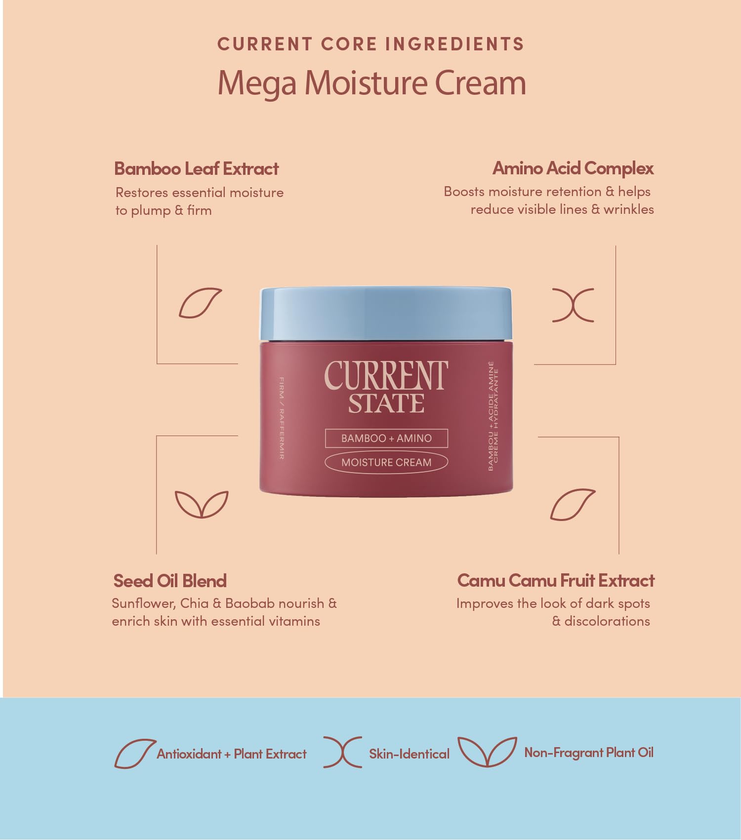 CURRENT STATE Bamboo + Amino Mega Moisturizer – Deep Nourishing Barrier Cream for Dry Skin, 1.7 oz