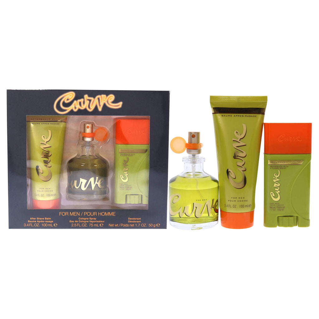 Curve Curve for Men 3-Piece Gift Set – 2.5 fl oz Eau de Cologne, Aftershave & Deodorant