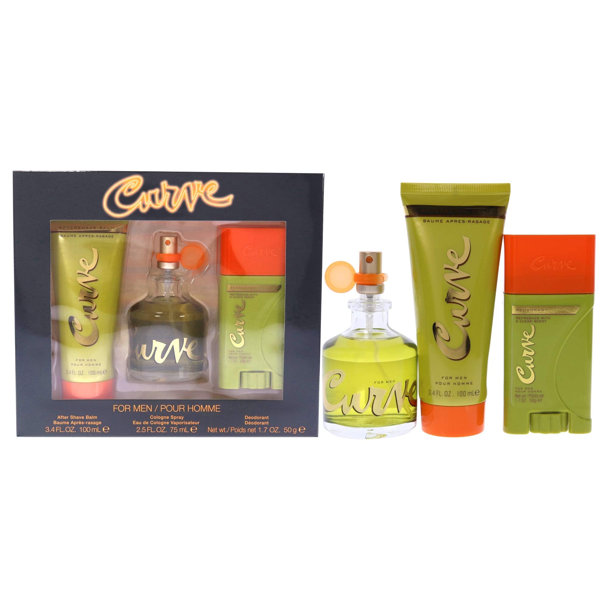 Curve Curve for Men 3-Piece Gift Set – 2.5 fl oz Eau de Cologne, Aftershave & Deodorant
