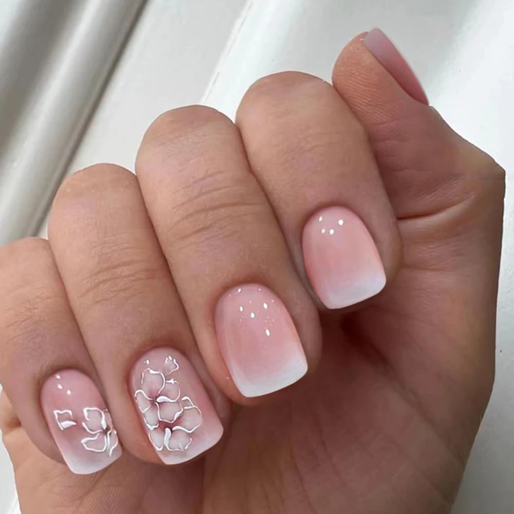 CurvLife Press-On Nails – Short Square Apricot Design, Full-Cover Nude Glossy Nails