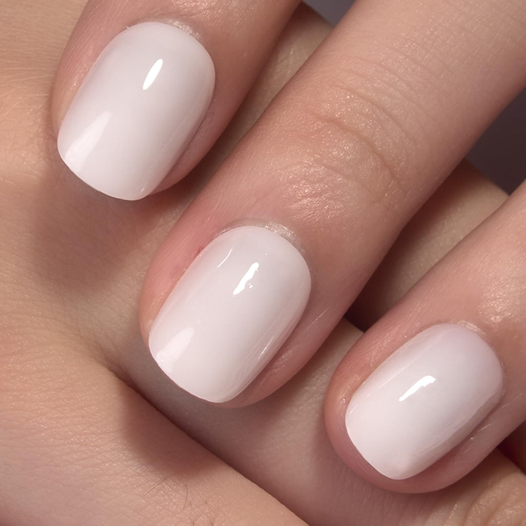 CurvLife Milky White Short Square Press-On Nails with Apricot Design – 30 Pcs