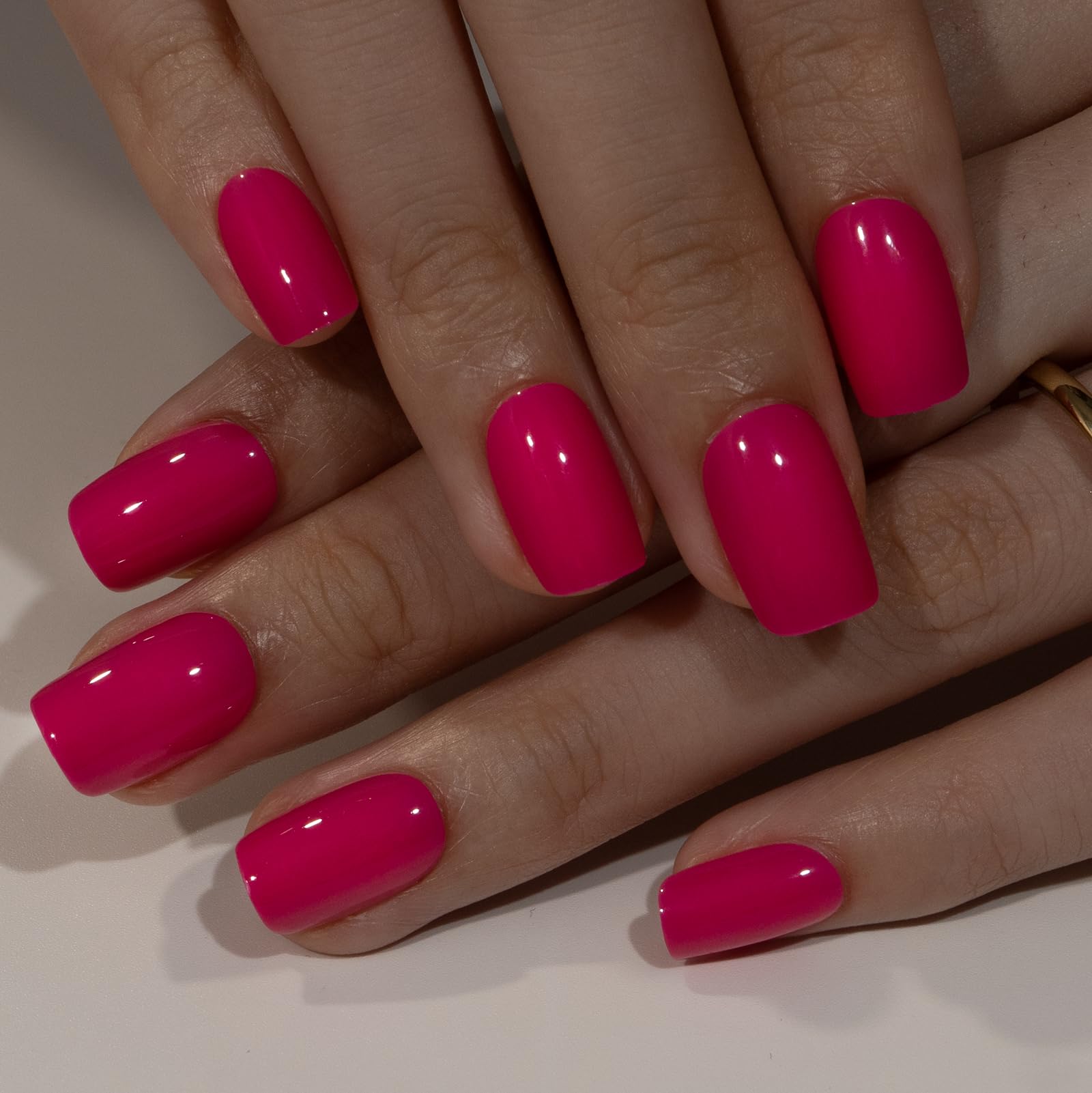 Curvlife Soft Gel Press-On Nails – Bright Pink Full Cover Kit with Glue & Tabs