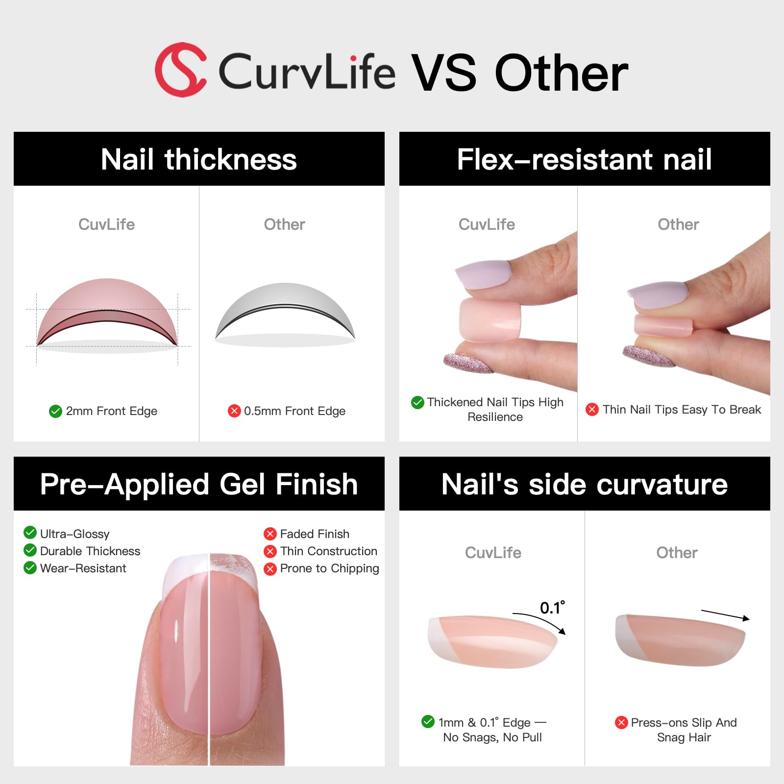 CurvLife Press On Nails Medium Almond – Bronze MoCa Cat Eye Gel Nails with Adhesive Tabs