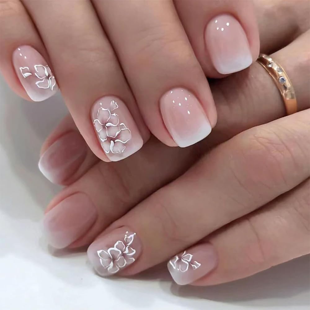 CurvLife Press-On Nails – Short Square Apricot Design, Full-Cover Nude Glossy Nails