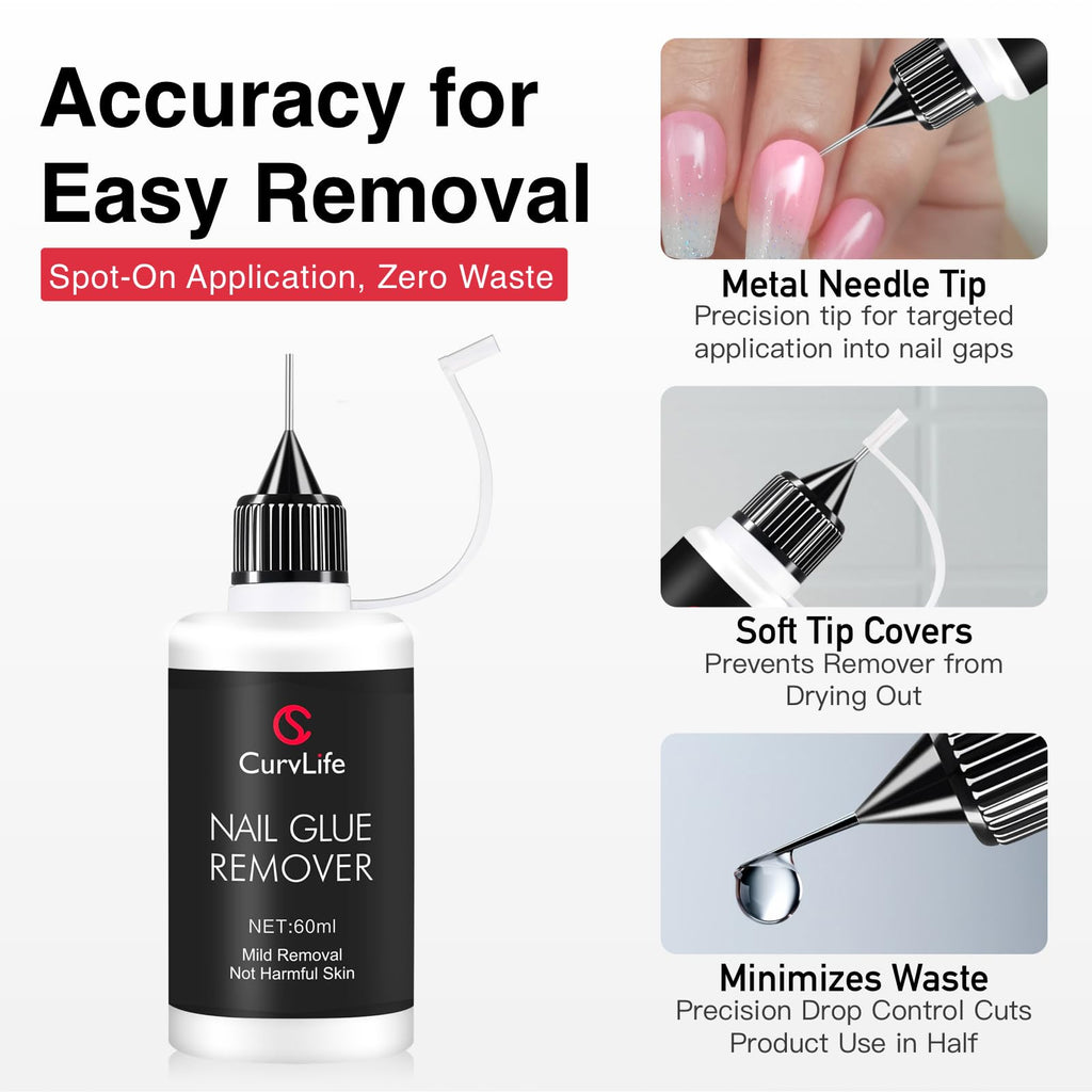 CurvLife Pinpoint Nail Glue Remover – Non-Acetone, 60ml for Press-Ons