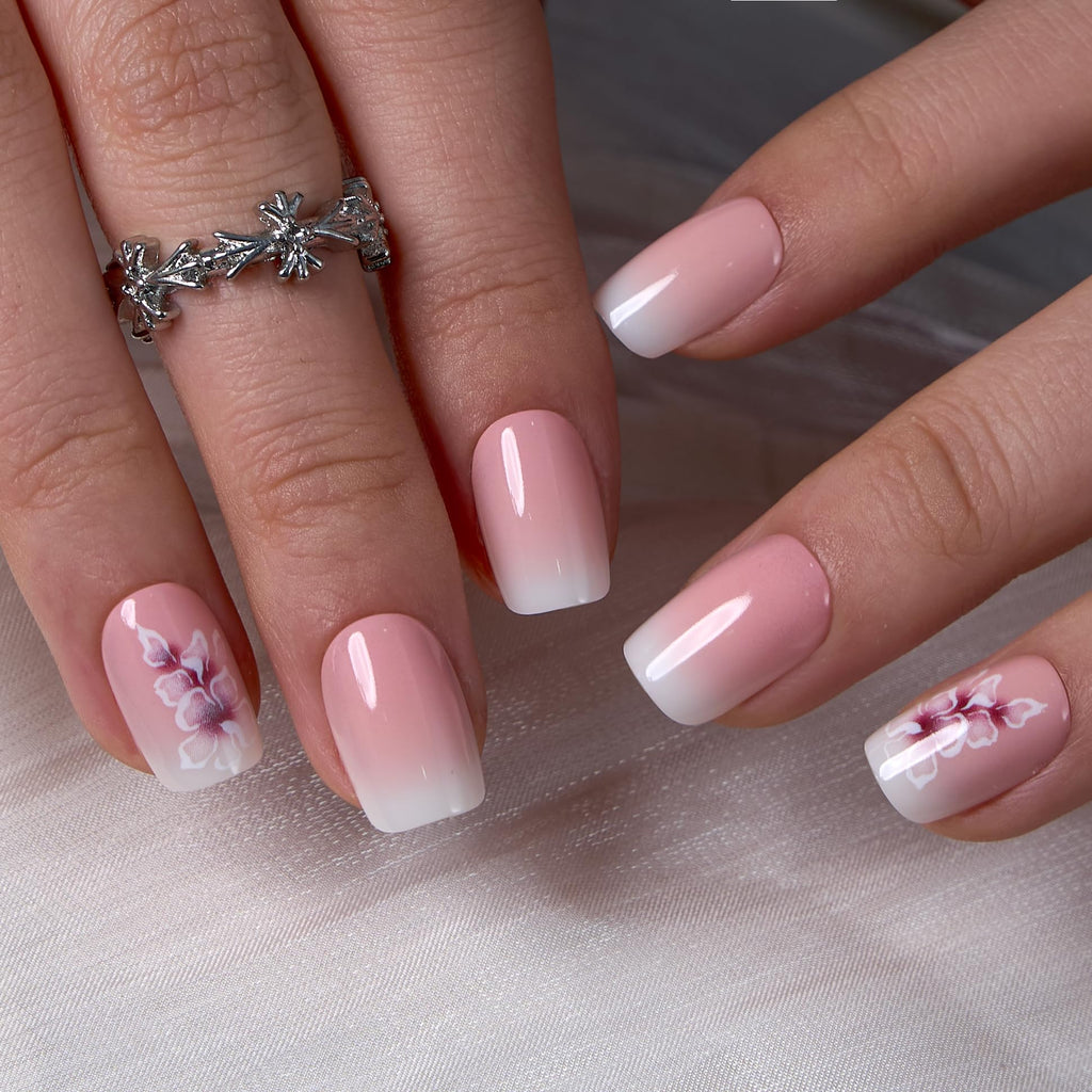 CurvLife Press-On Nails – Short Square Apricot Design, Full-Cover Nude Glossy Nails