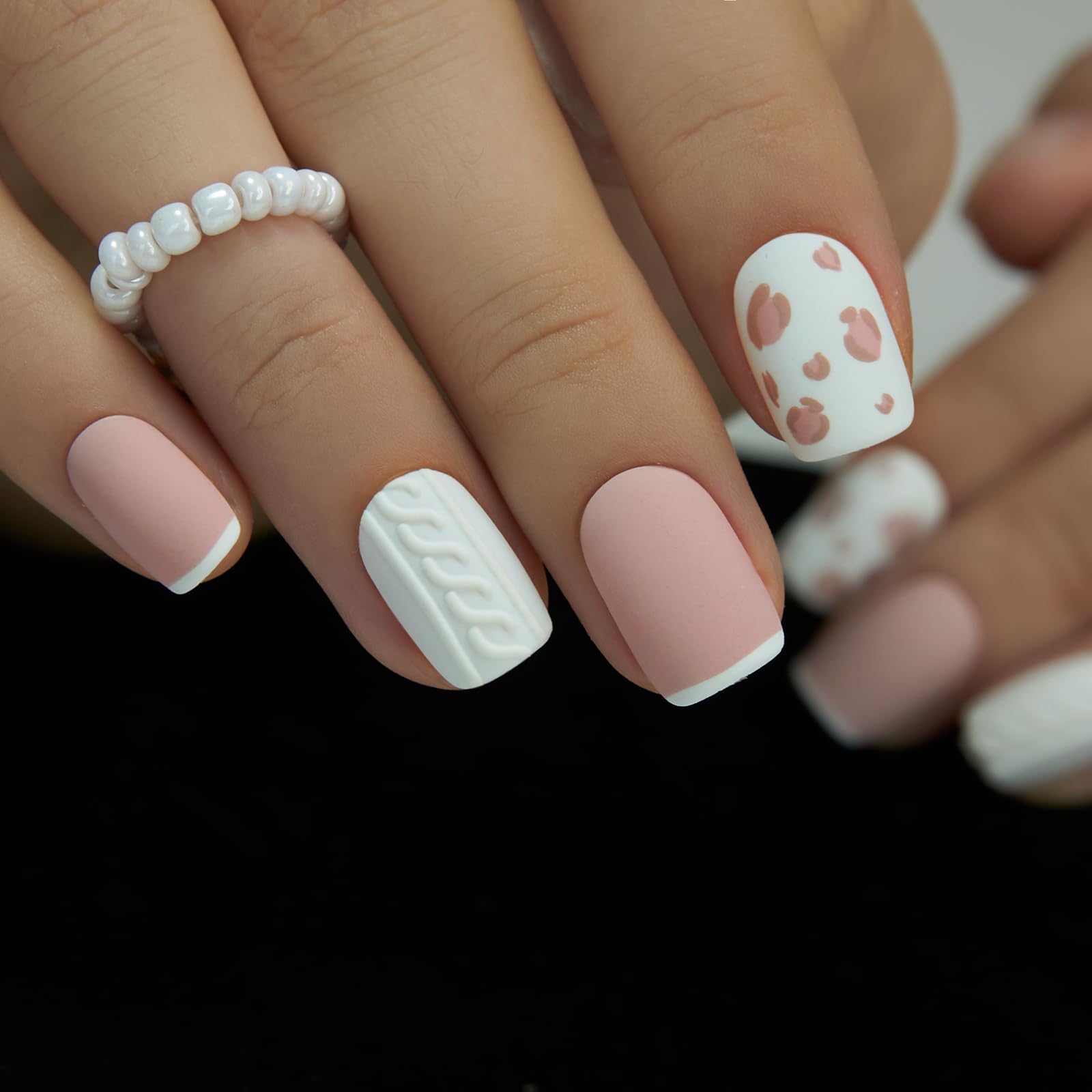 CurvLife Press On Nails – 30Pcs Soft Gel Kit with Glue Tabs & Adhesive, Cozy Knit Leopard Pink
