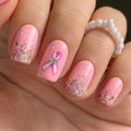 Curvlife Press On Nails Medium Square Pink – Breast Cancer Ribbon Gel Nail Kit
