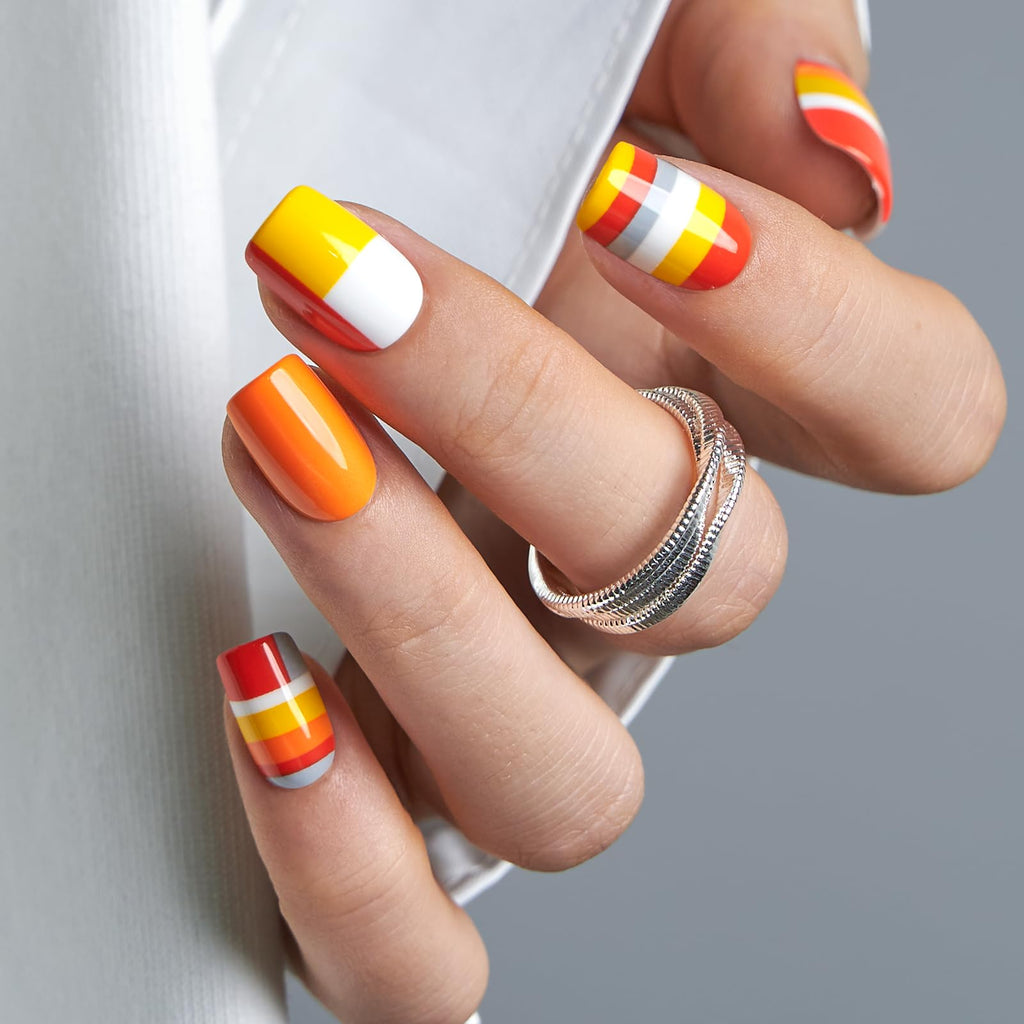 CurvLife Press On Nails – 30 Soft Gel Nails Kit, Natural Fit, Citrus Pop