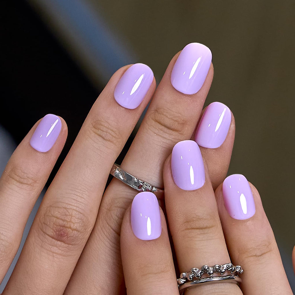 CurvLife Oval Press On Nails Short – 30Pcs Soft Gel Kit | Natural Fit & Reusable Tabs | Violet Haze