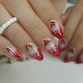 CurvLife Soft Gel Press On Nails – Red French Snowflake, Reusable, Natural Fit, UV Gloss Finish