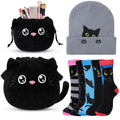 Cutecrop 7-Piece Black Cat Christmas Gift Set for Women | Beanie, Socks & Cosmetic Bag