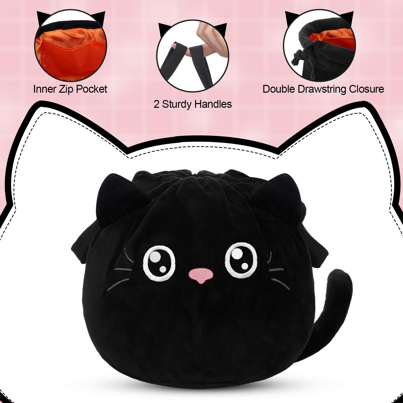 Cutecrop 7-Piece Black Cat Christmas Gift Set for Women | Beanie, Socks & Cosmetic Bag