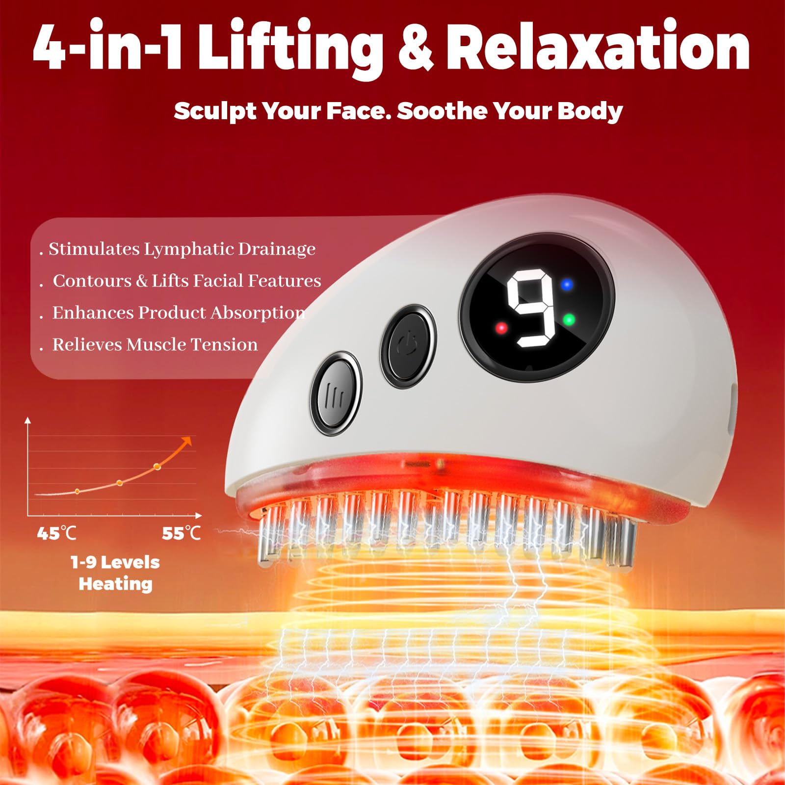 CXGTCI Electric Lymphatic Contour Face Brush – 9-Level Heat, Massage & Vibration