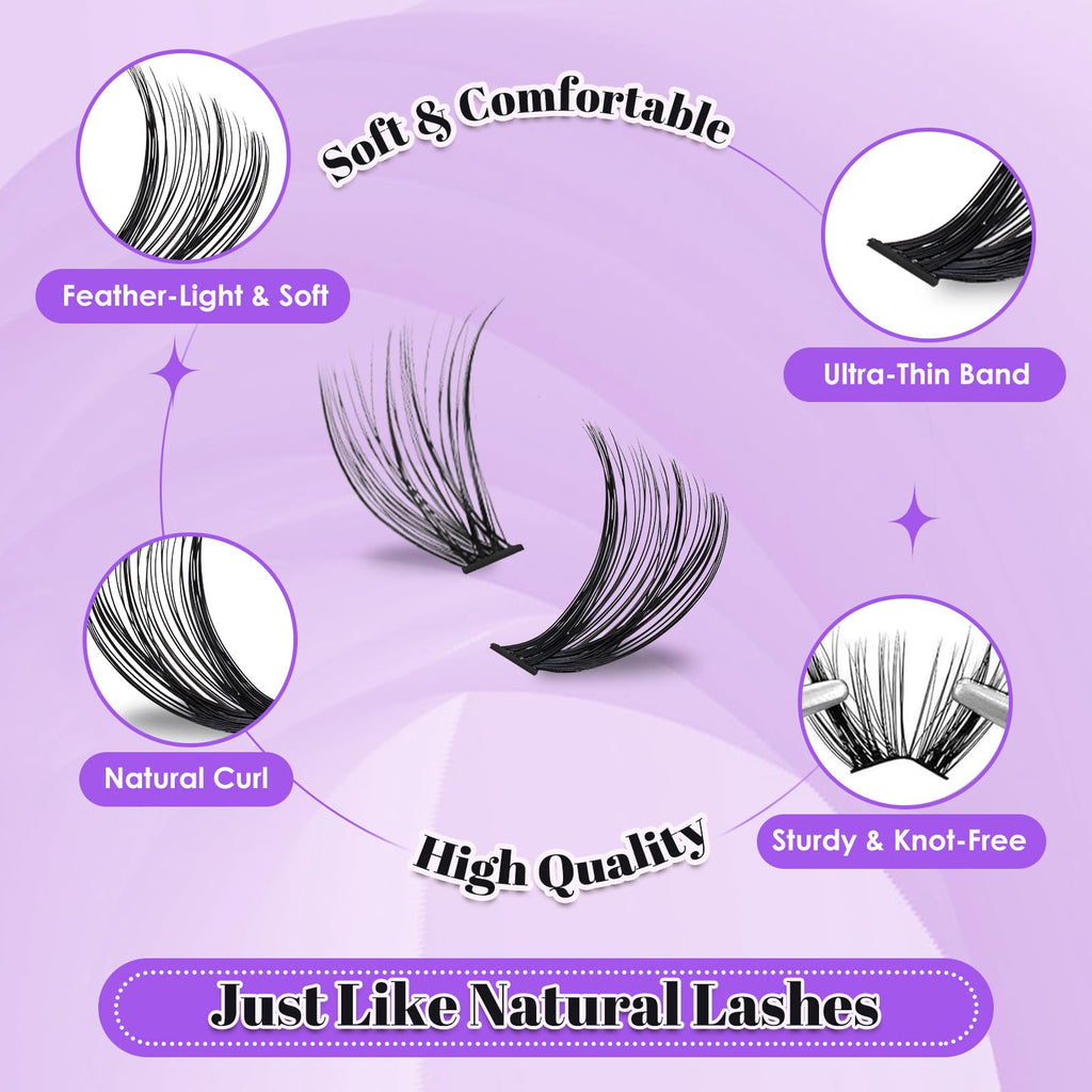 CyanoooGenesis Lash Clusters Kit — 640pcs DIY Eyelash Extensions with Bond & Seal, Tweezers | 30D-60D, 9-16mm