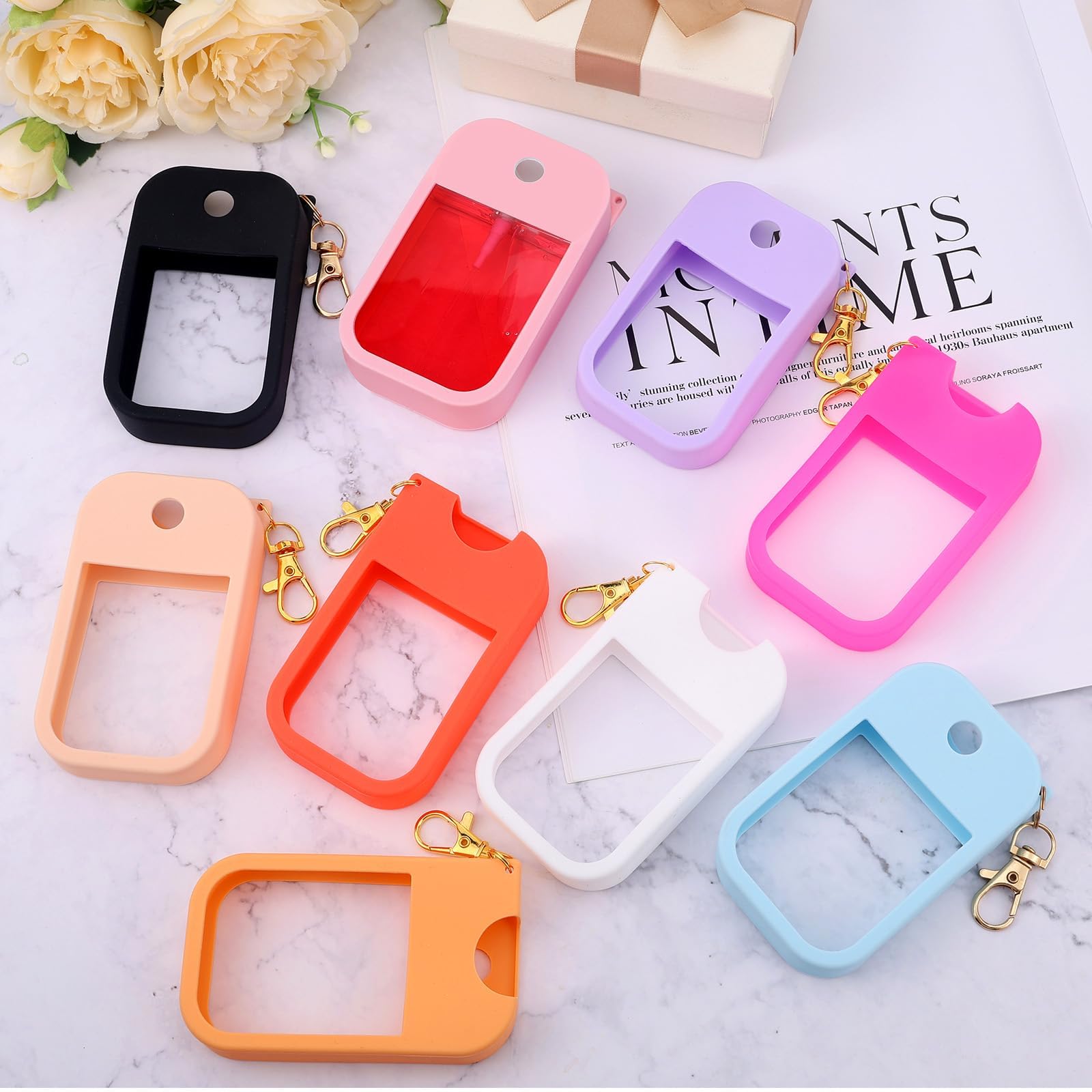 Czlotyh 9-Piece Silicone Case for 1oz Hand Sanitizer Spray – Protective Cover with Keychain (Power Mist & Glow Mist)