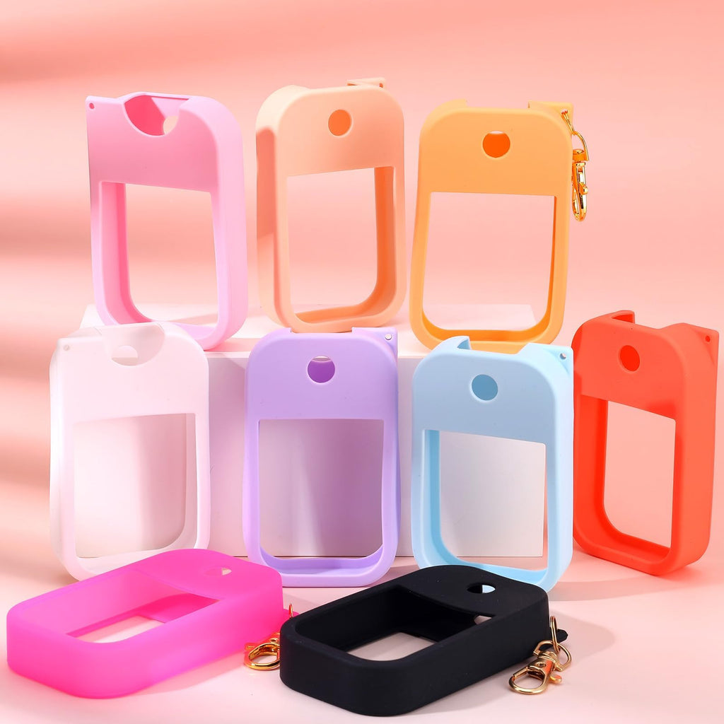 Czlotyh 9-Piece Silicone Case for 1oz Hand Sanitizer Spray – Protective Cover with Keychain (Power Mist & Glow Mist)