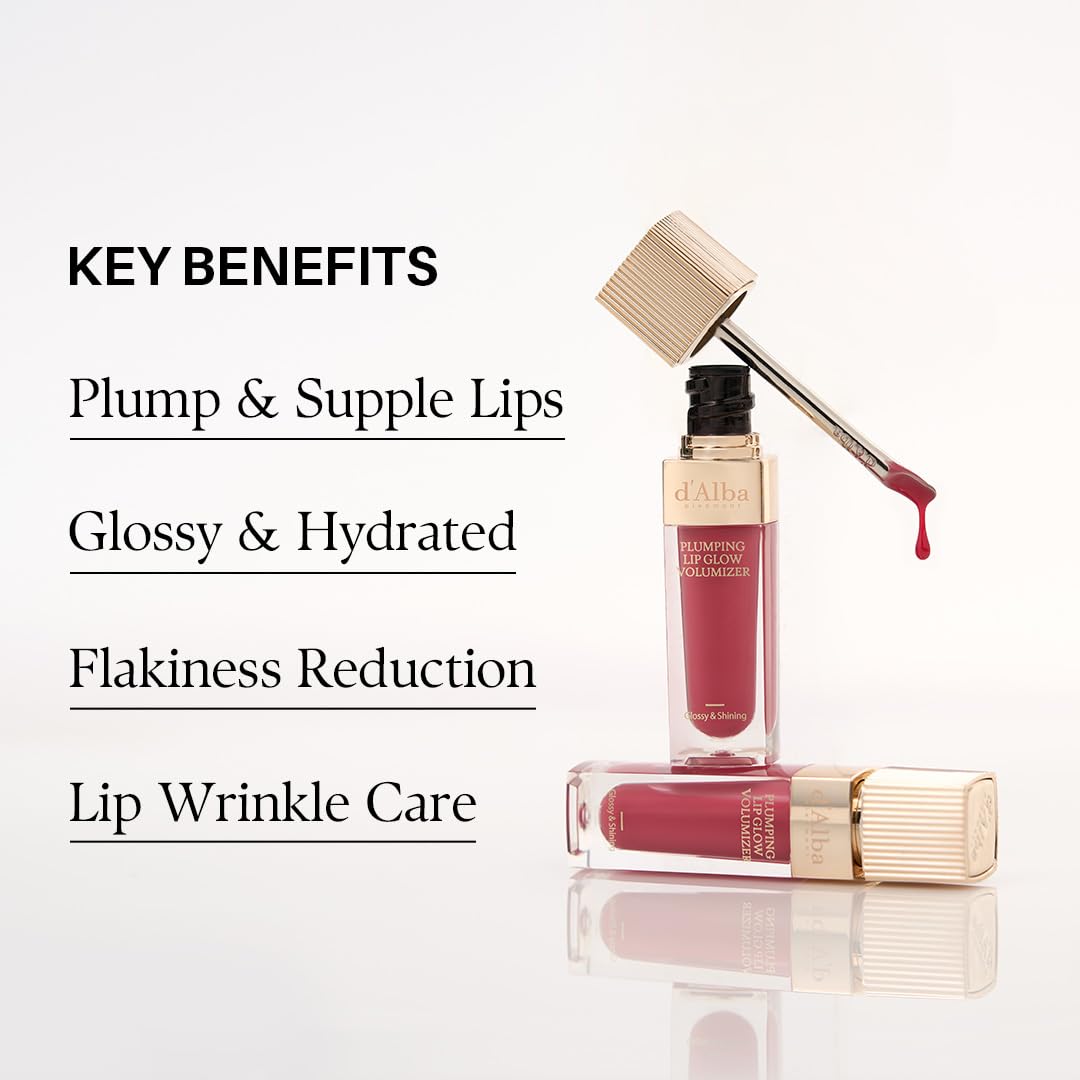 d'alba Piedmont Plumping Lip Glow Mood Volumizer – Hydrating Lip Plumper with Vegan Ceramide & Vitamin C & E (Petal Rose, 0.17 fl oz)