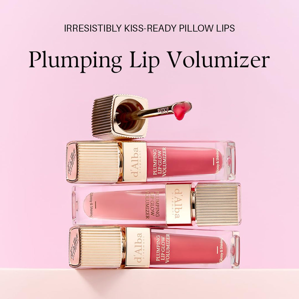 d'alba Piedmont Plumping Lip Glow Mood Volumizer – Hydrating Lip Plumper with Vegan Ceramide & Vitamin C & E (Petal Rose, 0.17 fl oz)