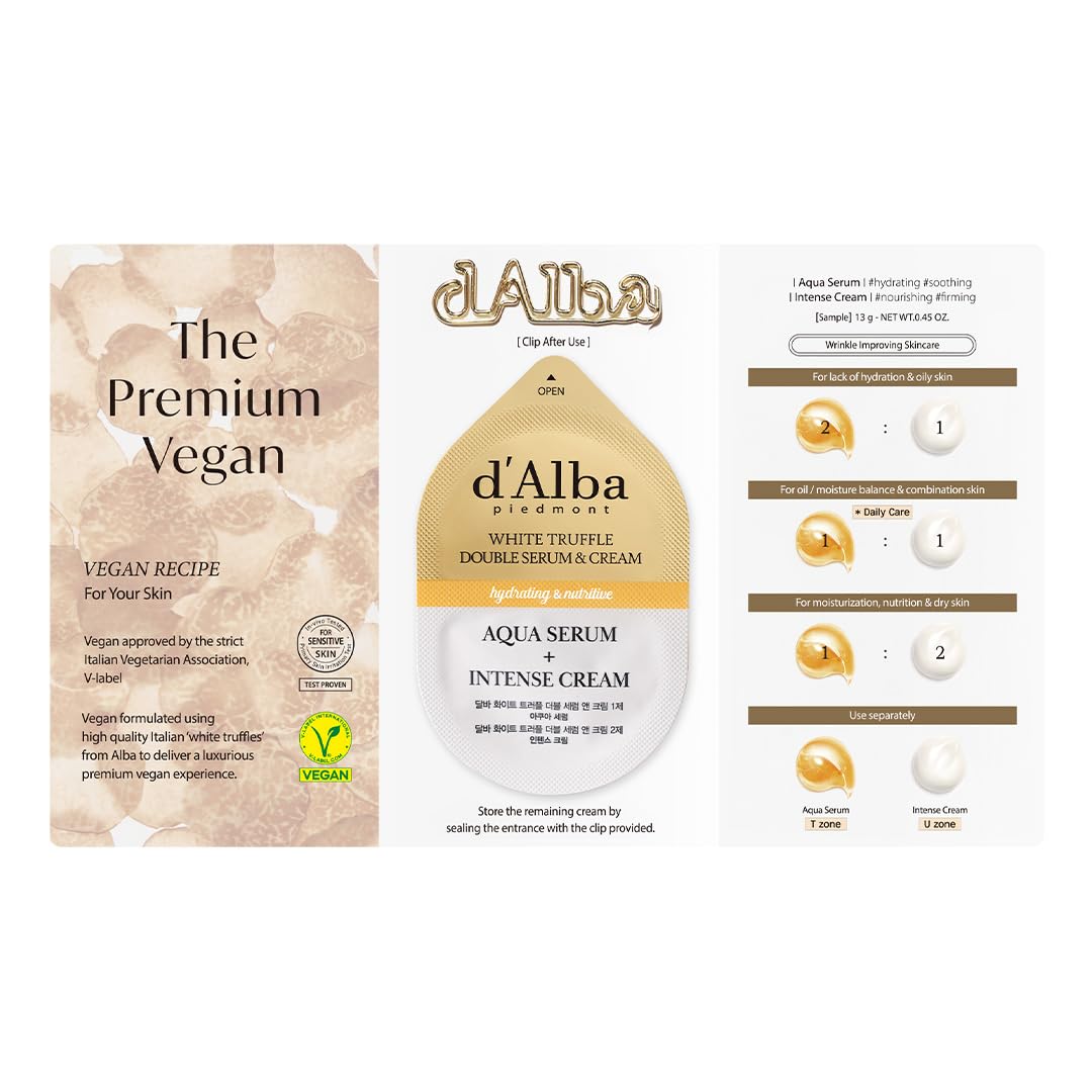 d'Alba White Truffle Double Serum & Cream – 0.45 oz, Vegan Dual-Formula