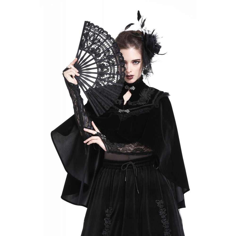 Dark in Love Gothic Elegance Black Lace Fan - Victorian-Inspired Accessory