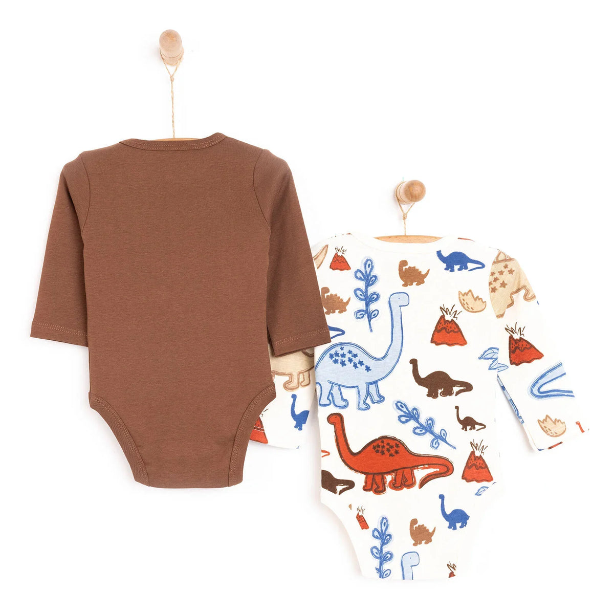 HelloBaby Dinosaur Print 2 Pack Long Sleeve Baby Bodysuits (3 Months to 3 Years)