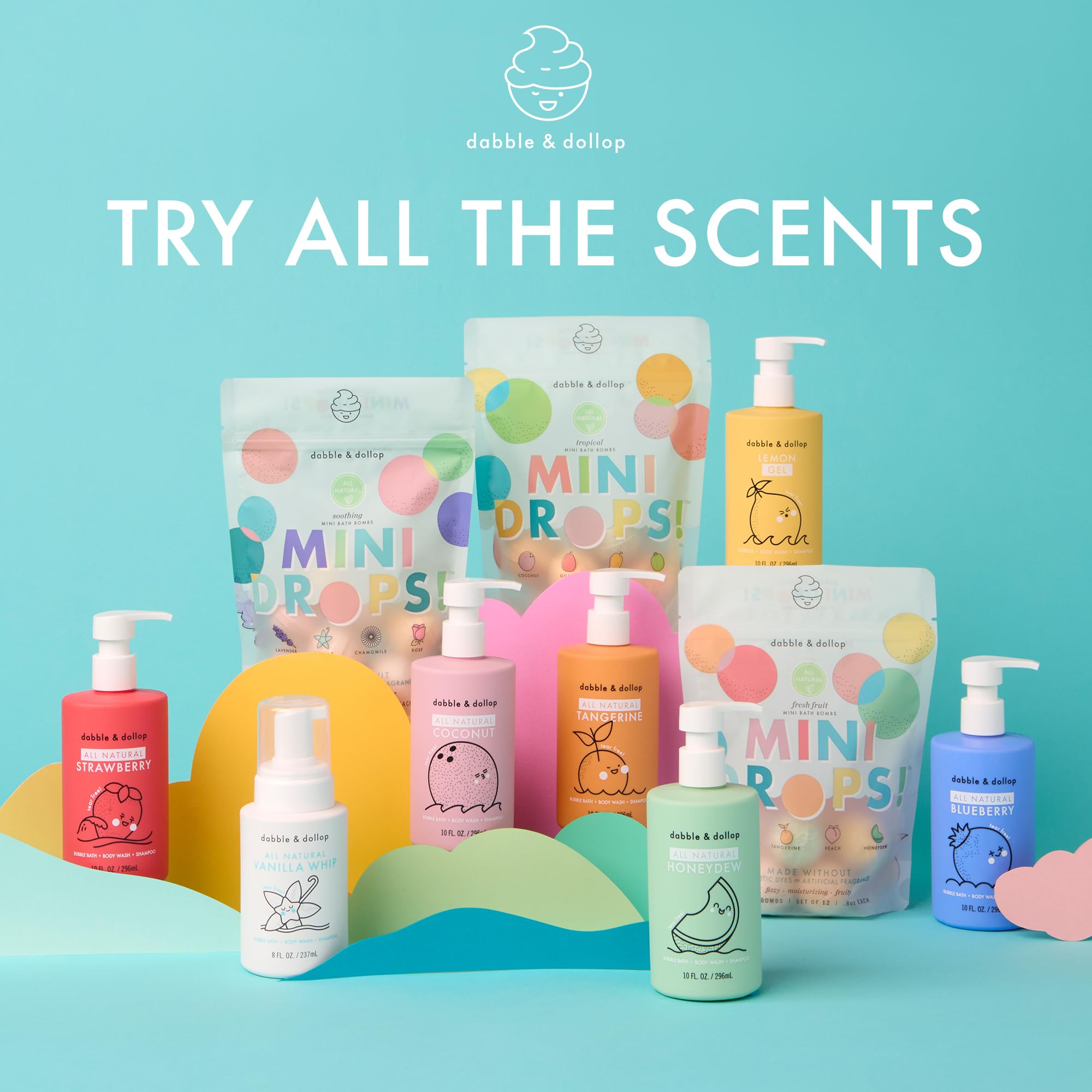 Dabble & Dollop Soothing Mini Bath Bombs + Vanilla 3-in-1 Cleanser for Kids | All-Natural, Vegan, Cruelty-Free (Pack of 2)