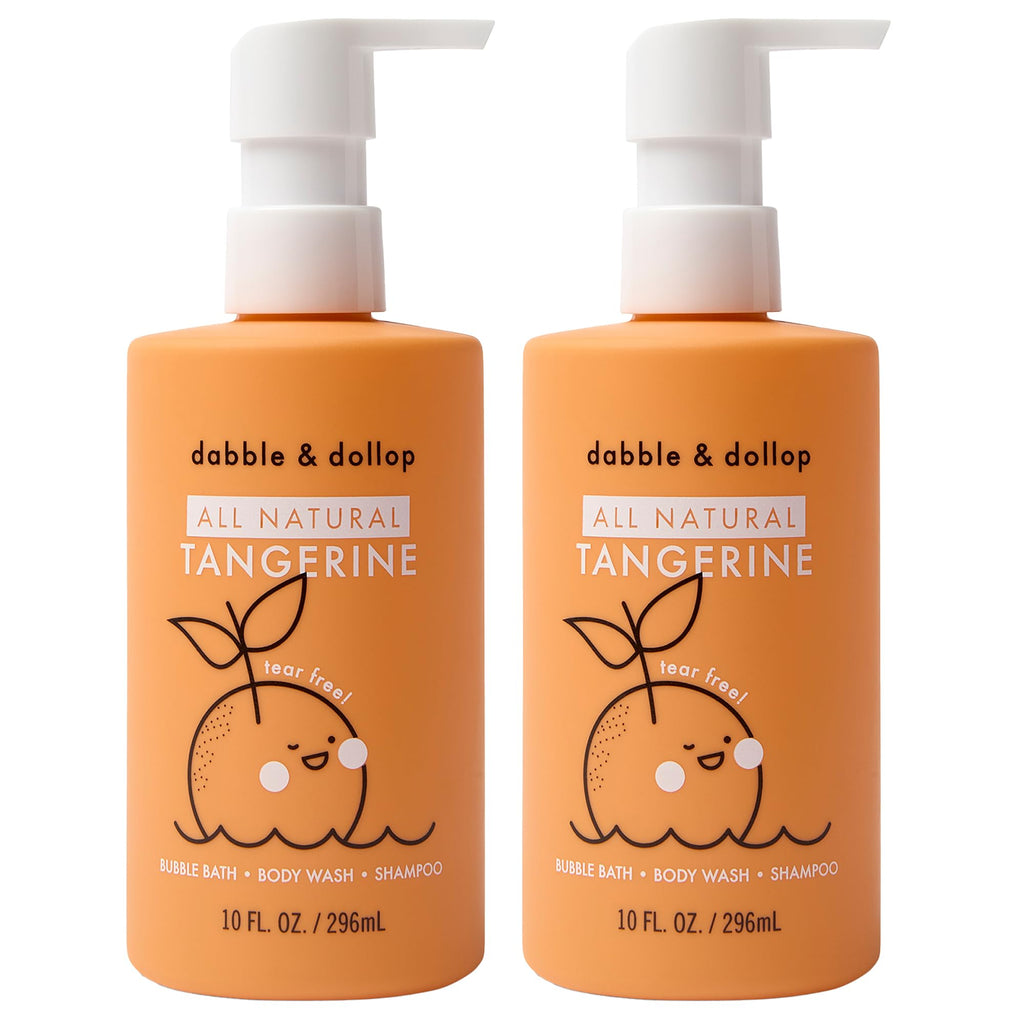 Dabble & Dollop Tangerine 3-in-1 Kids Body Wash, Shampoo & Bubble Bath – Tear-Free, Gentle, Vegan (10 oz x 2)