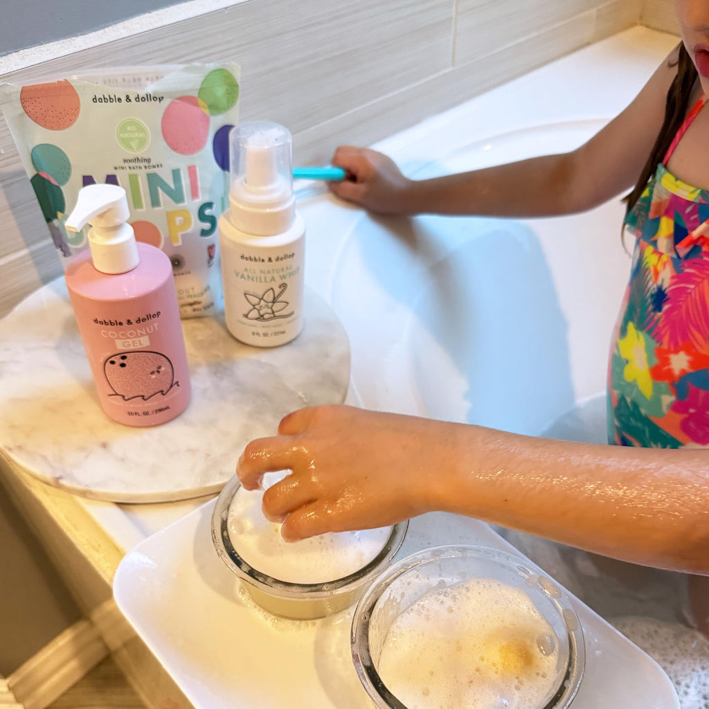 Dabble & Dollop Soothing Mini Bath Bombs + Vanilla 3-in-1 Cleanser for Kids | All-Natural, Vegan, Cruelty-Free (Pack of 2)