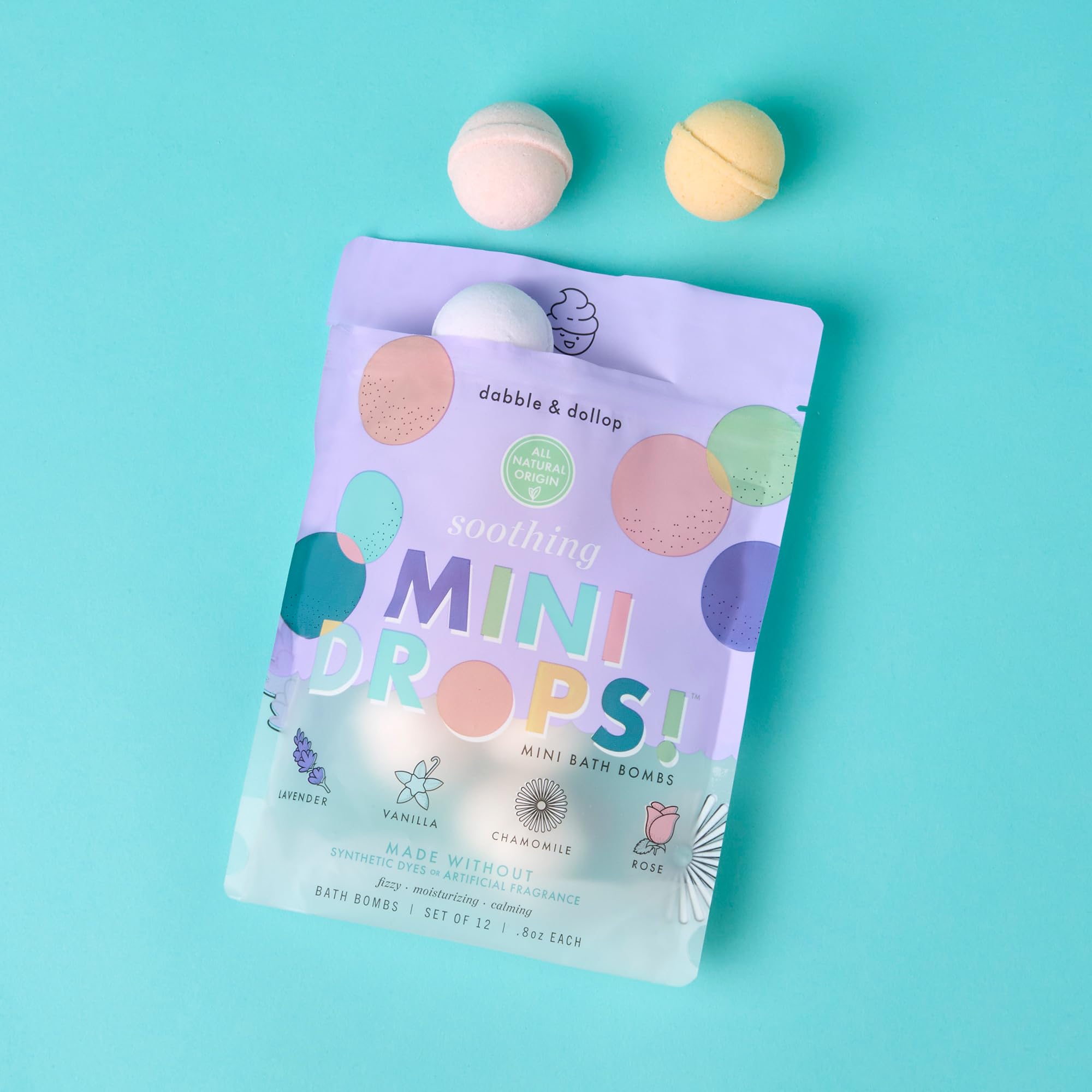 Dabble & Dollop Soothing Mini Bath Bombs + Vanilla 3-in-1 Cleanser for Kids | All-Natural, Vegan, Cruelty-Free (Pack of 2)