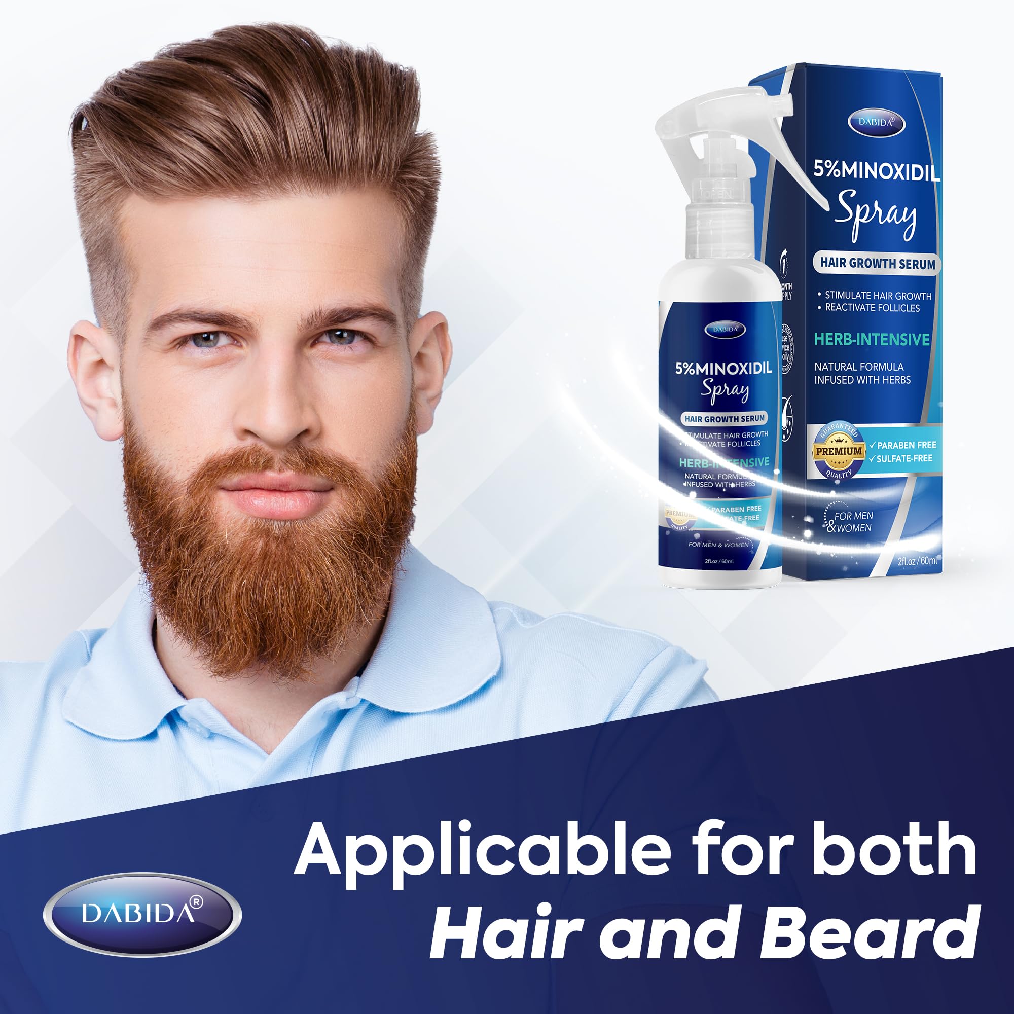 DABIDA 5% Minoxidil Hair Regrowth Spray – For Women & Men, 60ml