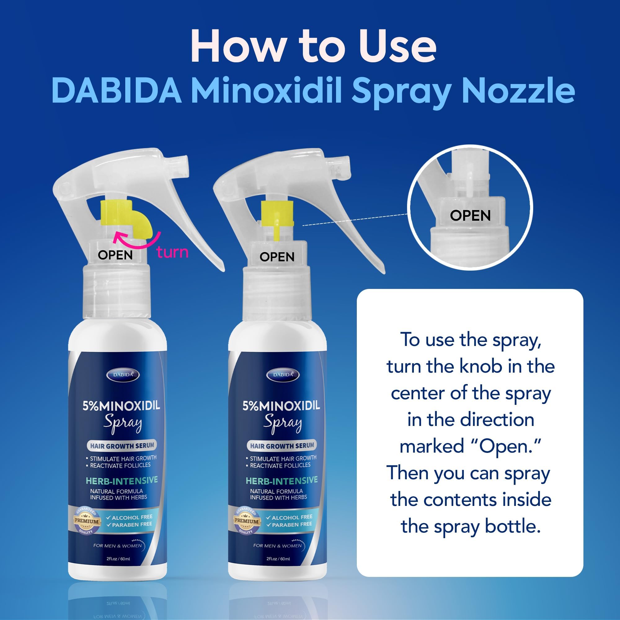 DABIDA 5% Minoxidil Hair Regrowth Spray – For Women & Men, 60ml