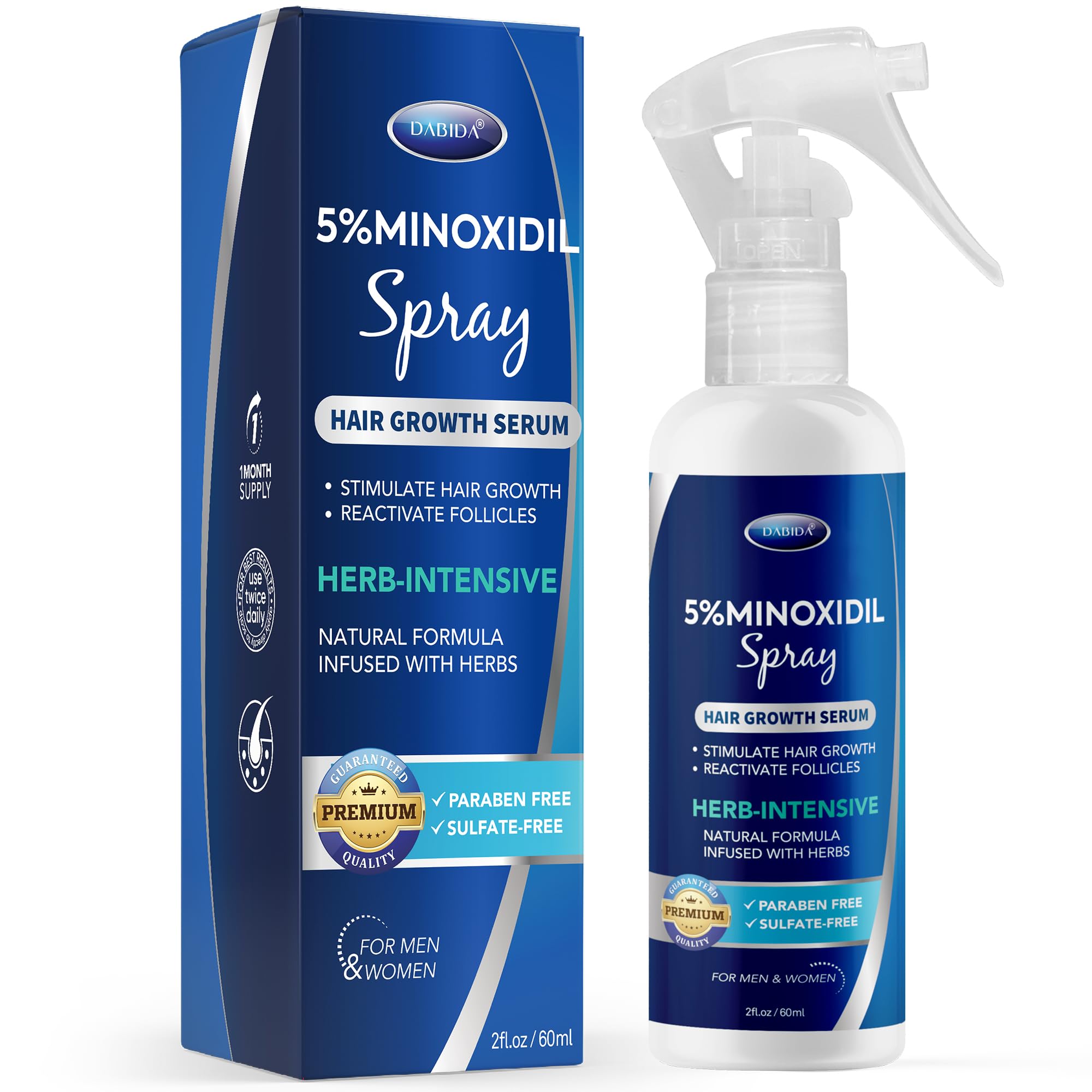 DABIDA 5% Minoxidil Hair Regrowth Spray – For Women & Men, 60ml