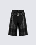 Gothic Deconstructed Patchwork Heavy PU Cargo Shorts