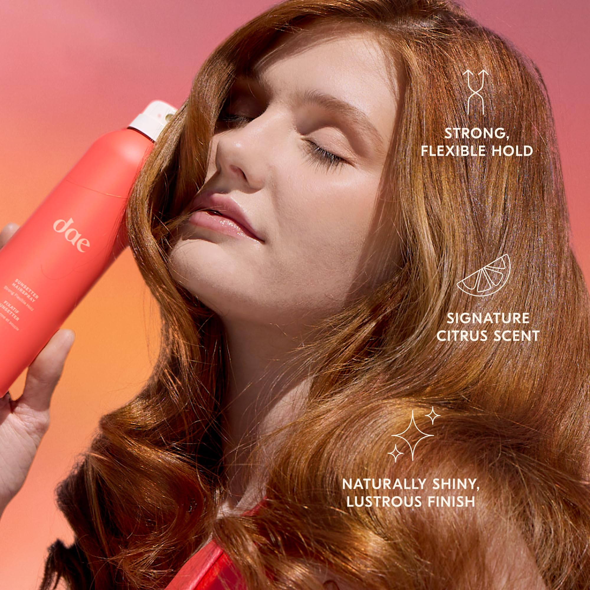 DAE Sunsetter Strong Hold Hairspray – Citrus Scent, All-Day Brushable (7 oz)