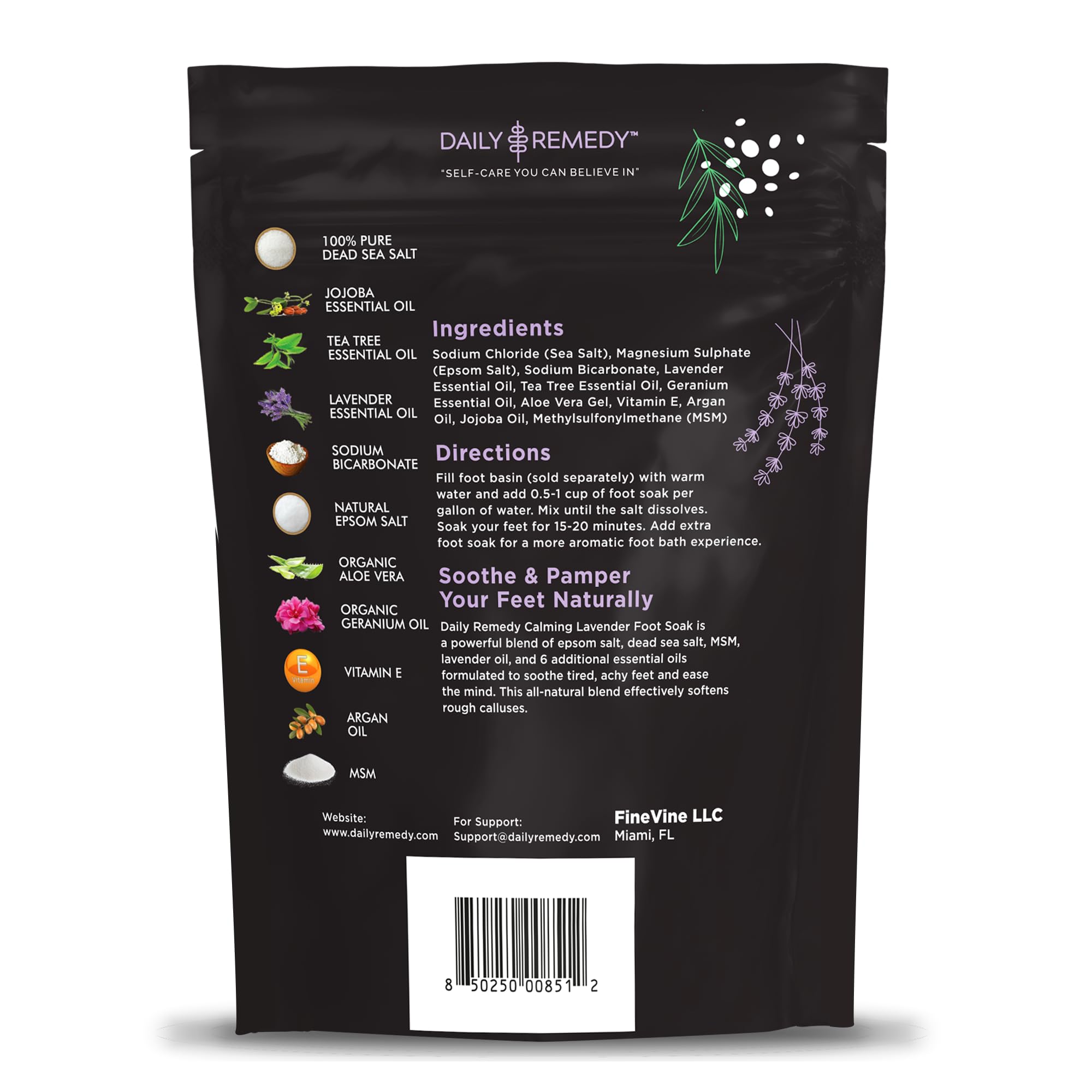 Daily Remedy Calming Lavender Foot Soak – Epsom Salt, Made in USA, Soothes Tired Feet, Softens Calluses, 16 oz