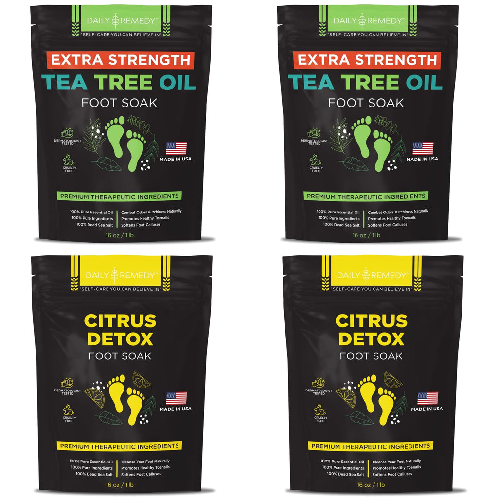 DAILY REMEDY 4-Pack Foot Soak Set – Extra Strength Tea Tree Oil & Citrus Detox | Made in USA