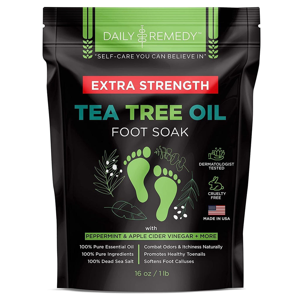 DAILY REMEDY EXTRA STRENGTH Tea Tree Oil Foot Soak with Epsom Salt – Made in USA, 16 oz