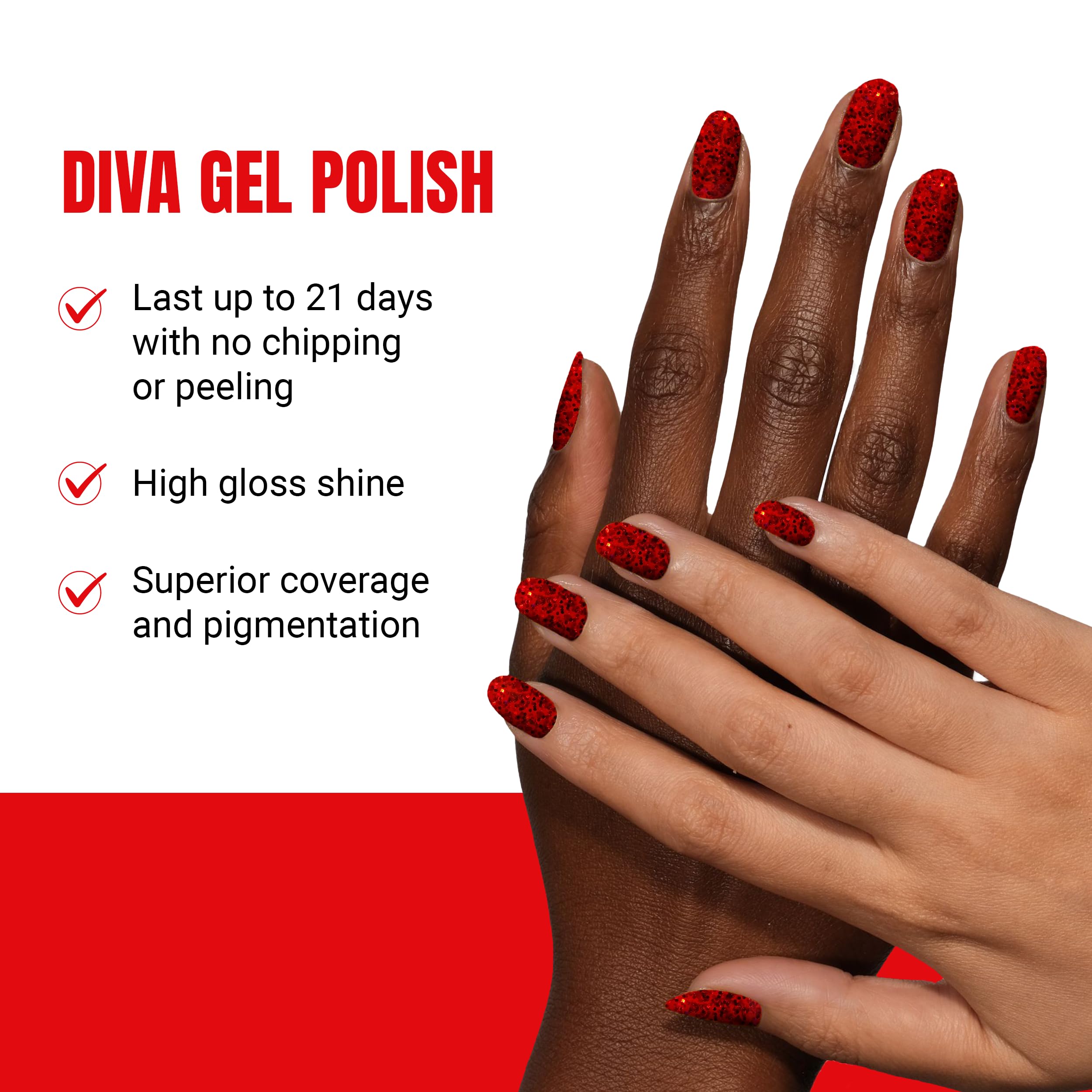 DAISY DND Gel Diva Polish Set – Mirrorball Collection | Red 031 Let’s Go To Vegas | Gel + Air Dry Duo, 0.5 Fl Oz Each