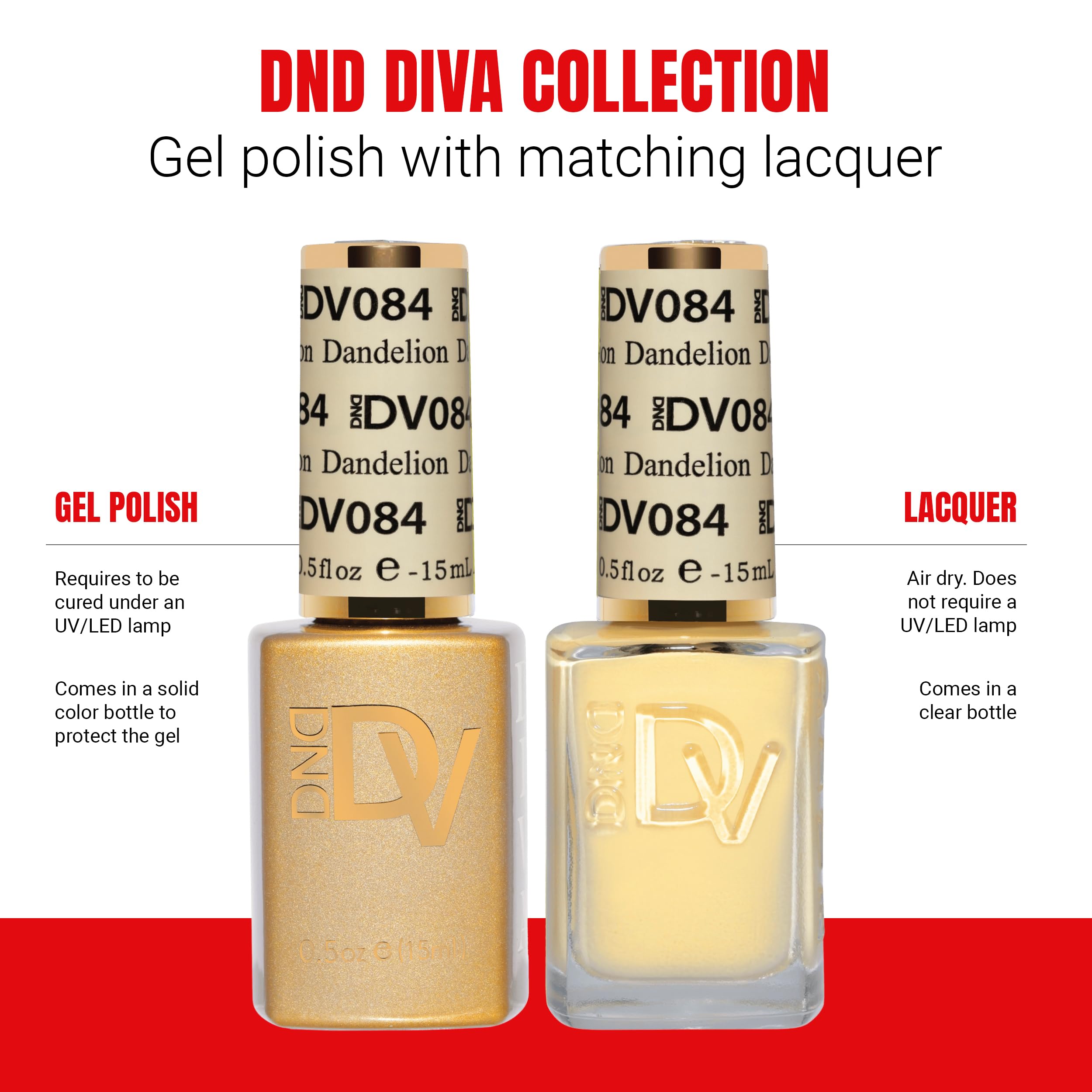 DAISY DND Coquette Collection Gel Polish Set 084 Dandelion | UV/LED Gel Polish & Air Dry Lacquer Duo (0.5 fl oz) - Chip-Free Finish