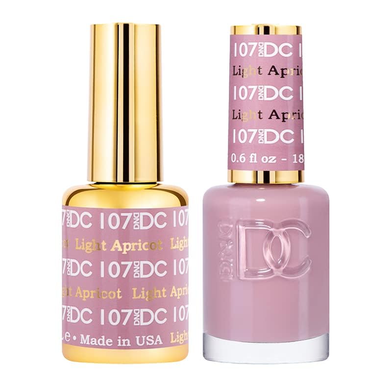 DAISY DND DC Gel Polish Set – Beige Nude Light Apricot #107, 0.5 Fl Oz Gel Polish + 0.5 Fl Oz Lacquer