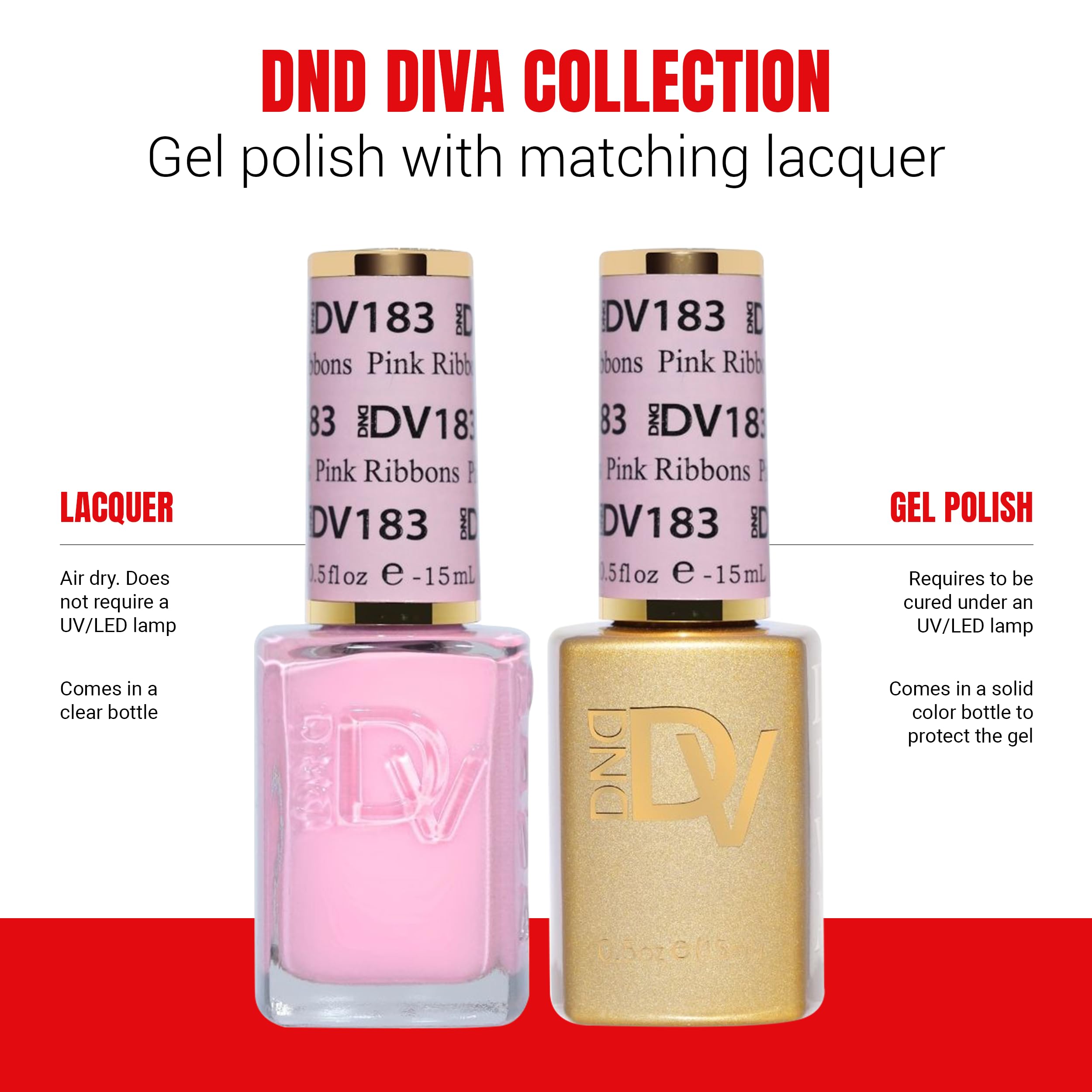 Daisy DND Diva Gel Polish Set – First Class Collection (Pink Ribbons) | UV/LED Gel Polish & Air Dry Lacquer Duo