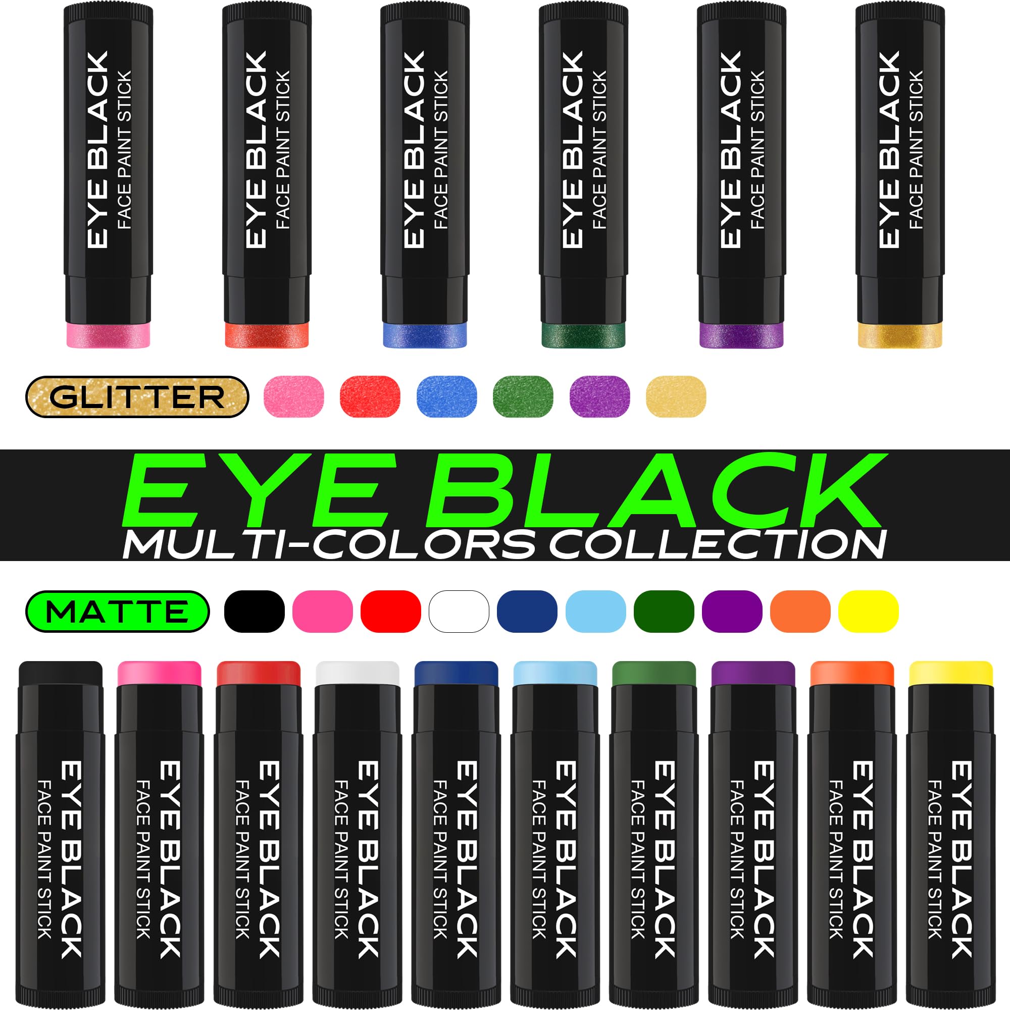 DALVGFN 12-Pack Eye Black Stick - Anti-Glare, Sweat-Proof Eyeblack for Baseball, Football, Softball, Lacrosse | Easy Application & Long-Lasting
