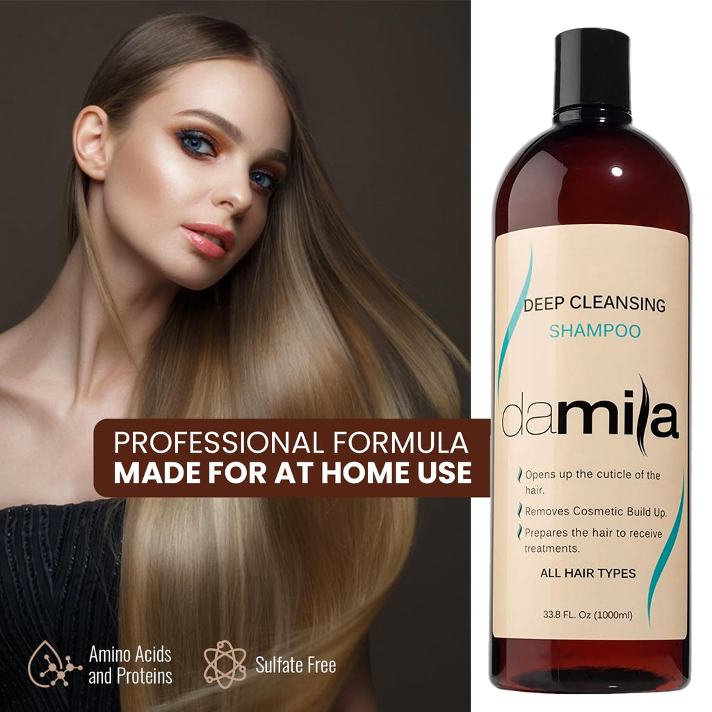 Damila Deep Cleansing Shampoo | Clarifying Shampoo for All Hair Types | Removes Residue & Prep for Keratin Treatment - 16.8 Fl Oz